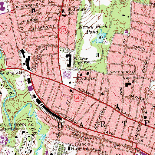 Topographic Map of Fox Middle School, CT