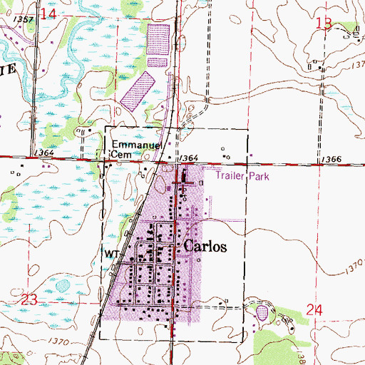 Topographic Map of Carlos Elementary School, MN