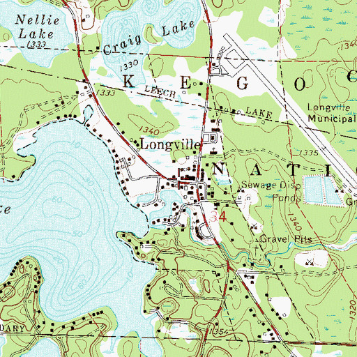 Topographic Map of Longville Post Office, MN
