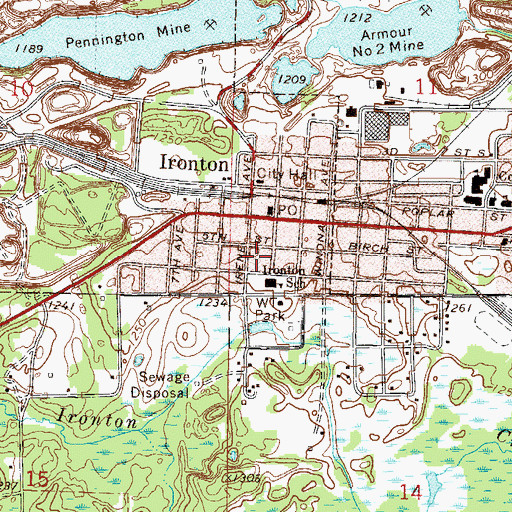 Topographic Map of Ironton City Hall, MN