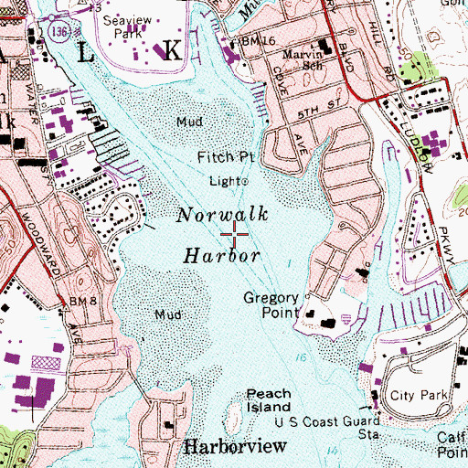 Topographic Map of Norwalk Harbor, CT