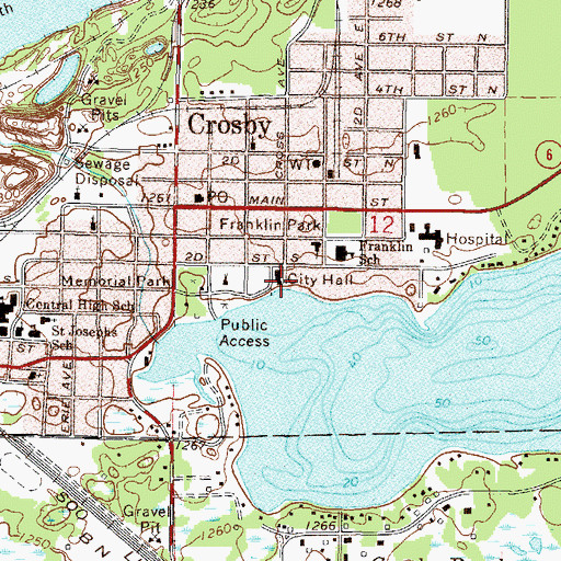 Topographic Map of Crosby City Hall, MN