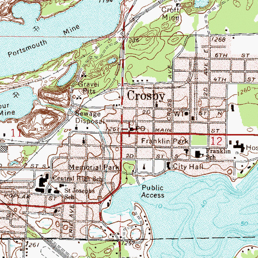 Topographic Map of Crosby Post Office, MN