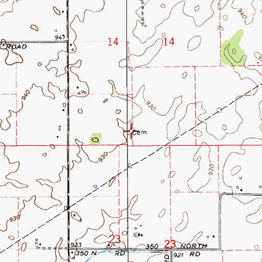 Topographic Map of Long Cemetery, IN