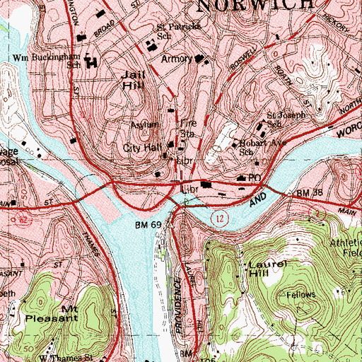 Topographic Map of Norwich, CT