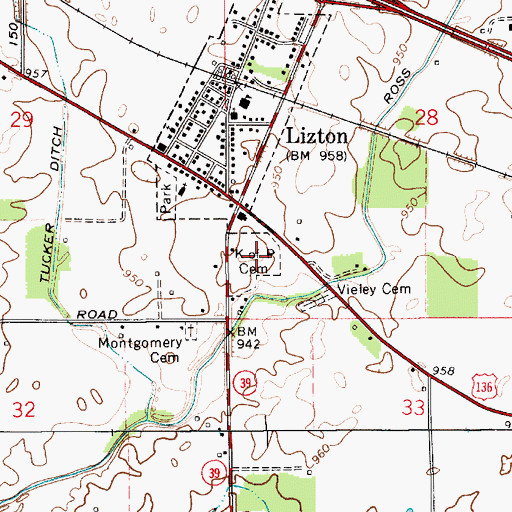 Topographic Map of Lizton Knights of Pythias Cemetery, IN