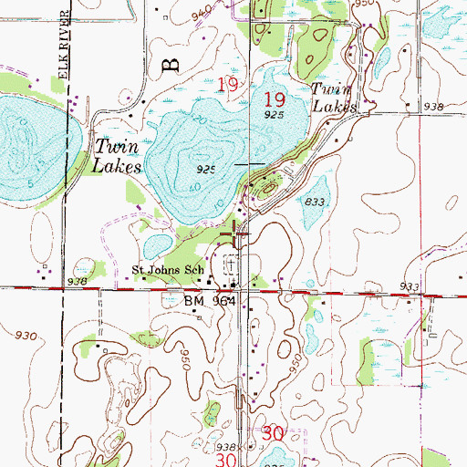 Topographic Map of Twin Lakes Cemetery, MN