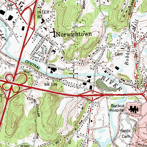 Topographic Map of Norwichtown Brook, CT