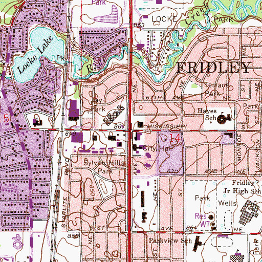 Topographic Map of Fridley Post Office (historical), MN