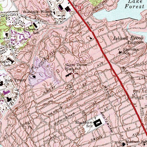 Topographic Map of Notre Dame High School, CT