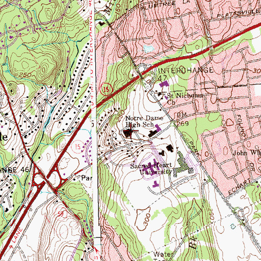 Topographic Map of Notre Dame High School, CT