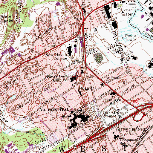 Topographic Map of Notre Dame High School, CT