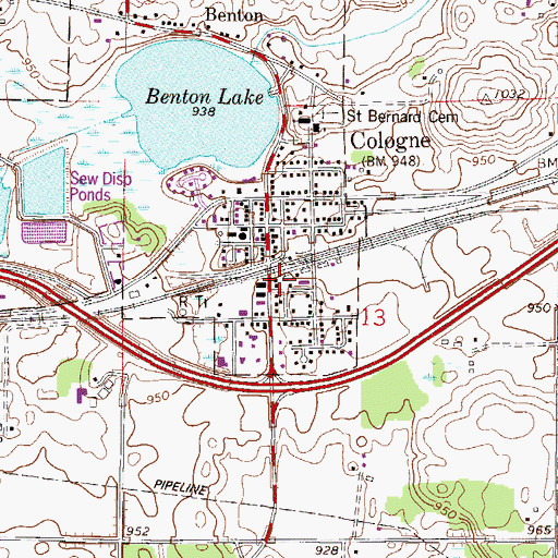 Topographic Map of Cologne, MN