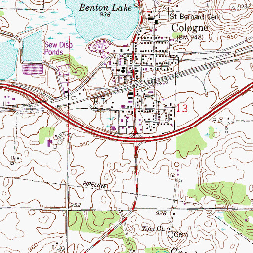 Topographic Map of Cologne Post Office, MN