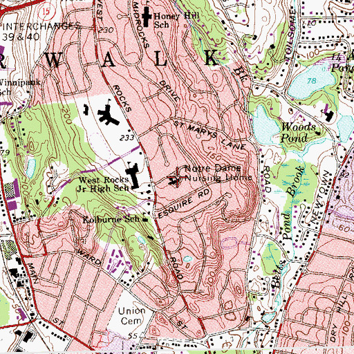 Topographic Map of Notre Dame Nursing Home, CT