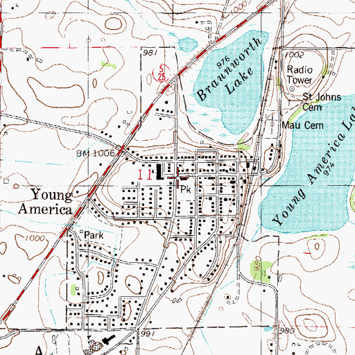 Topographic Map of Young America Library, MN