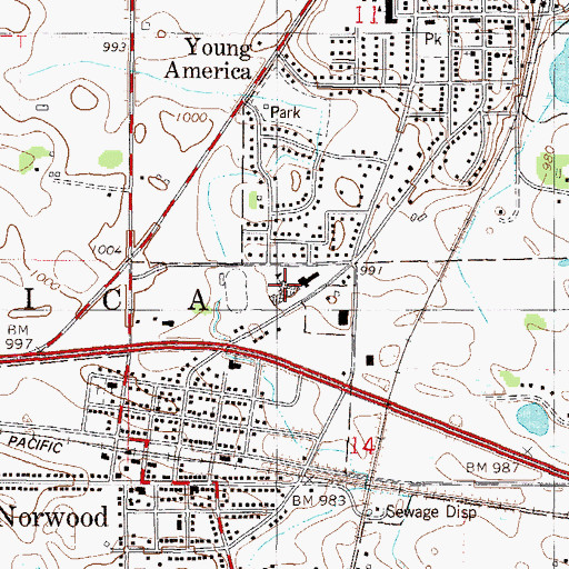 Topographic Map of Central High School, MN