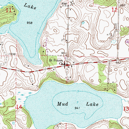 Topographic Map of Saint Peter Lutheran Church, MN