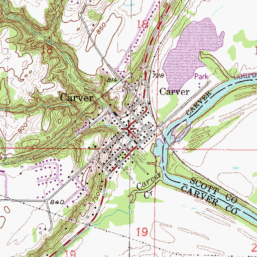 Topographic Map of Carver Post Office, MN
