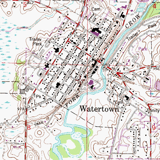 Topographic Map of Watertown Library, MN