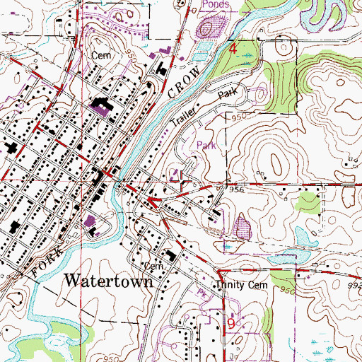 Topographic Map of Watertown Fire Department, MN