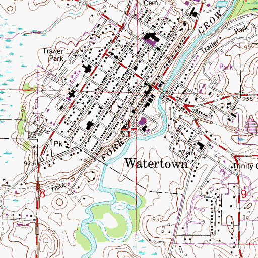 Topographic Map of Watertown Post Office, MN