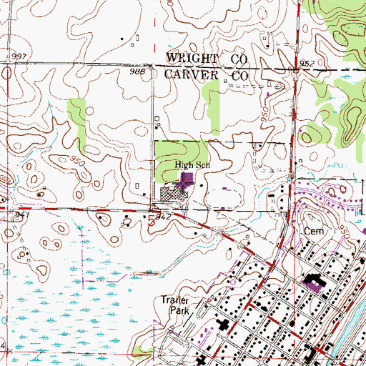 Topographic Map of Watertown - Mayer High School, MN