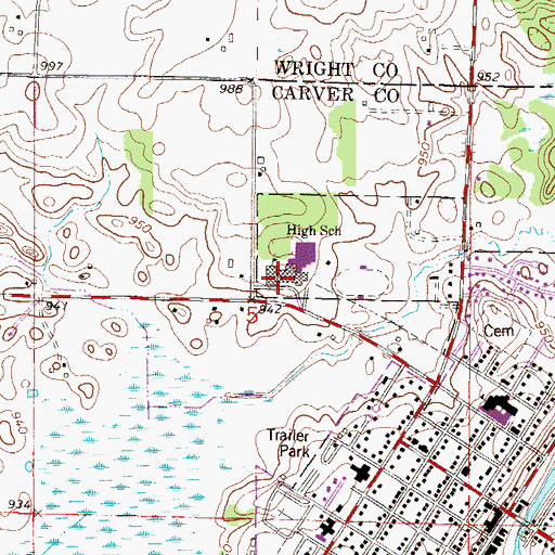 Topographic Map of Watertown - Mayer Middle School, MN