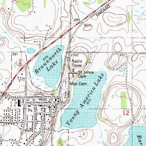 Topographic Map of Young America Public Cemetery, MN