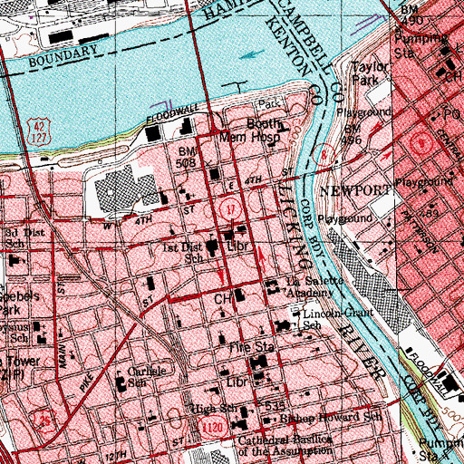 Topographic Map of Kenton County Library, KY