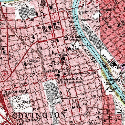 Topographic Map of Covington Public Library, KY