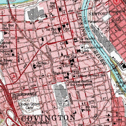 Topographic Map of Madison Avenue Baptist Church, KY
