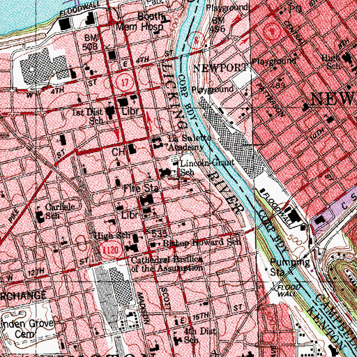Topographic Map of Ninth Street Baptist Church, KY