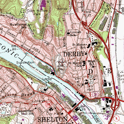 Topographic Map of Oak Cliff Cemetery, CT