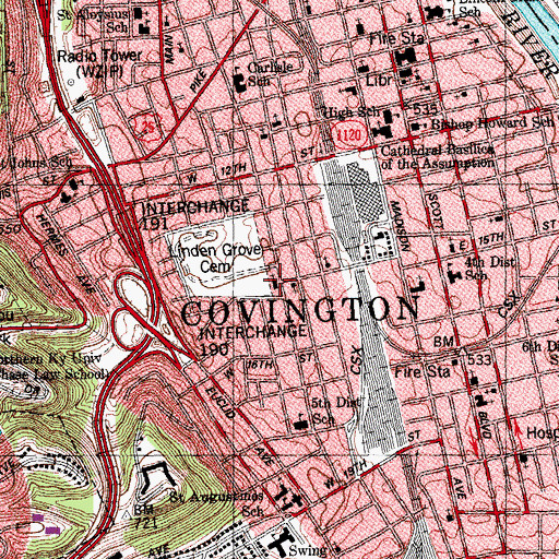 Topographic Map of South Side Baptist Church, KY