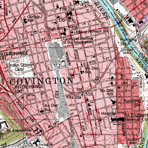 Topographic Map of Madison Avenue Christian Church, KY