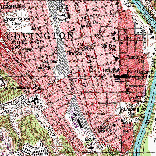Topographic Map of Covington Police Department, KY