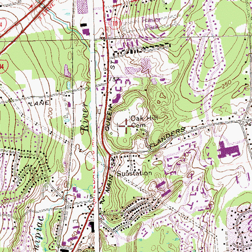 Topographic Map of Oak Hill Cemetery, CT