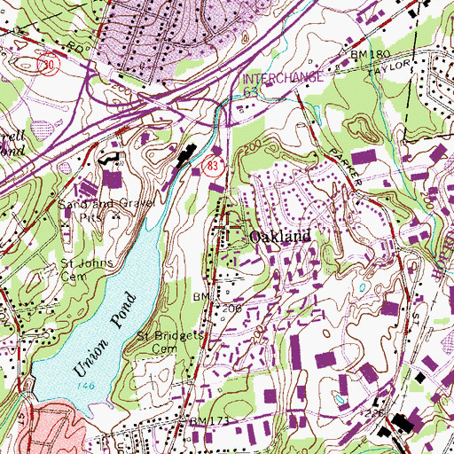 Topographic Map of Oakland, CT