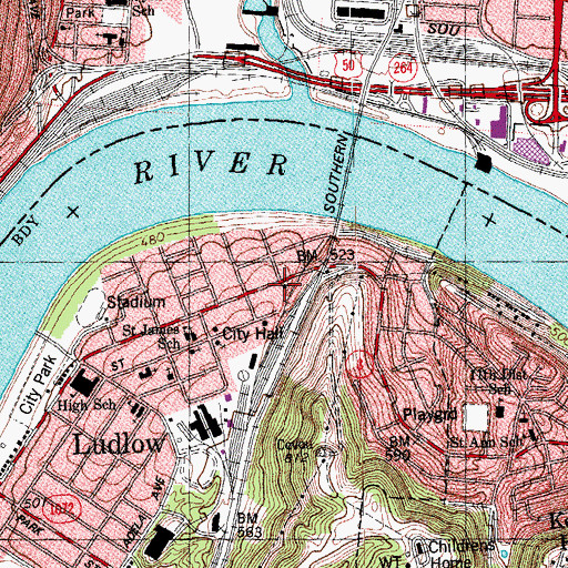 Topographic Map of Ludlow Christian Church, KY