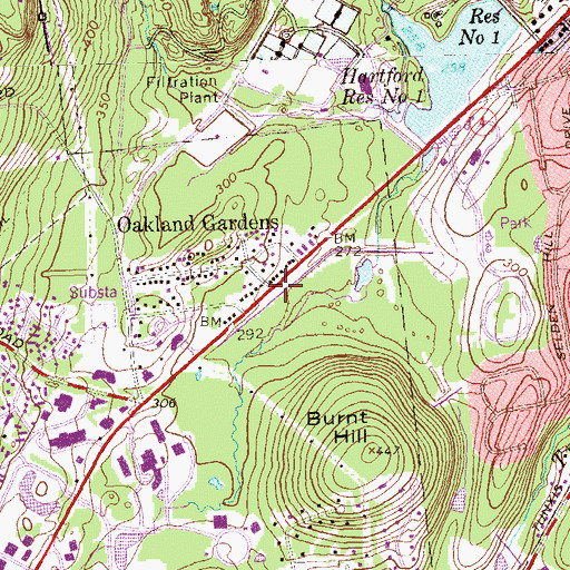 Topographic Map of Oakland Gardens, CT