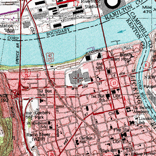 Topographic Map of Northern Kentucky Convention Center, KY