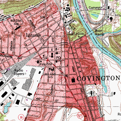 Topographic Map of Latonia Station Post Office, KY