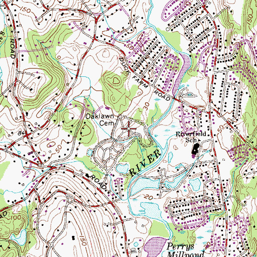 Topographic Map of Oaklawn Cemetery, CT