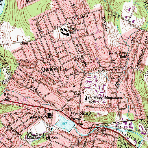 Topographic Map of Oakville, CT