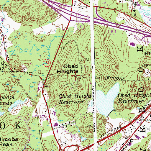 Topographic Map of Obed Heights, CT
