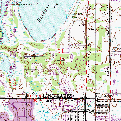 Topographic Map of Woods of Baldwin Lake Park, MN