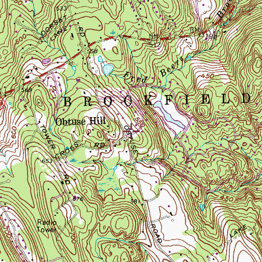 Topographic Map of Obtuse Hill, CT