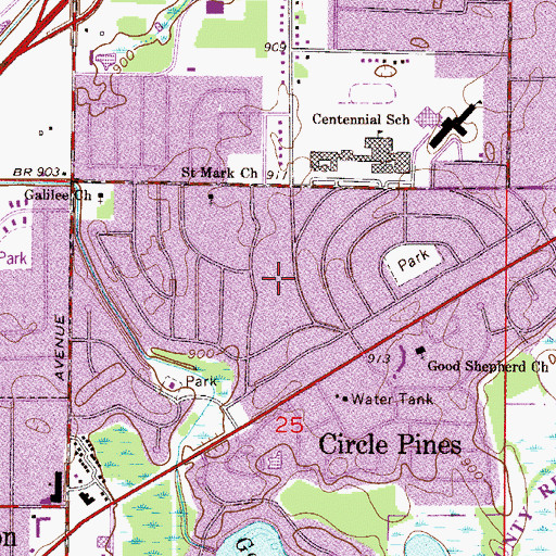 Topographic Map of Center Park, MN