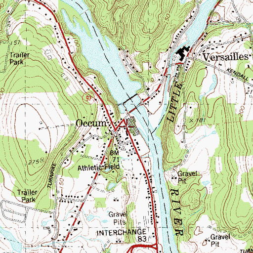Topographic Map of Occum, CT